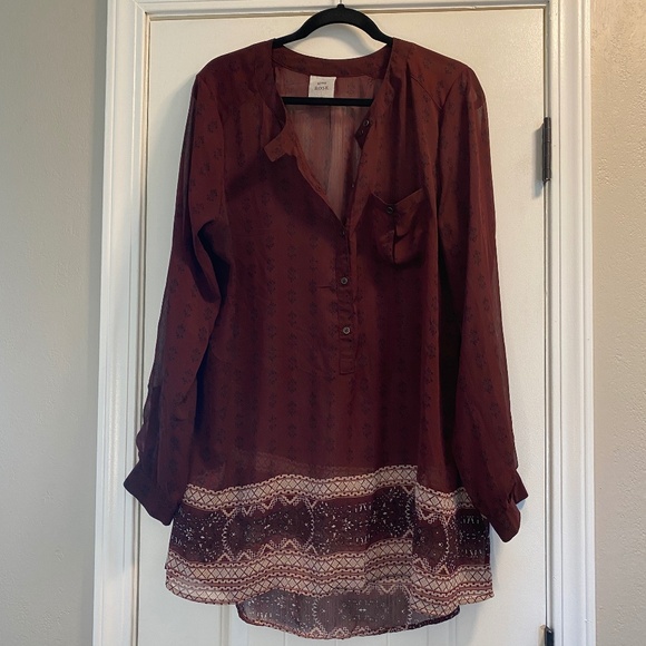 Knox Rose Tops - Knox Rose Sheer Tunic Maroon Size XL